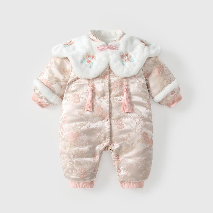 婴儿拜年服冬装新生女宝宝新年过年衣服夹棉加绒加厚国风棉服棉衣