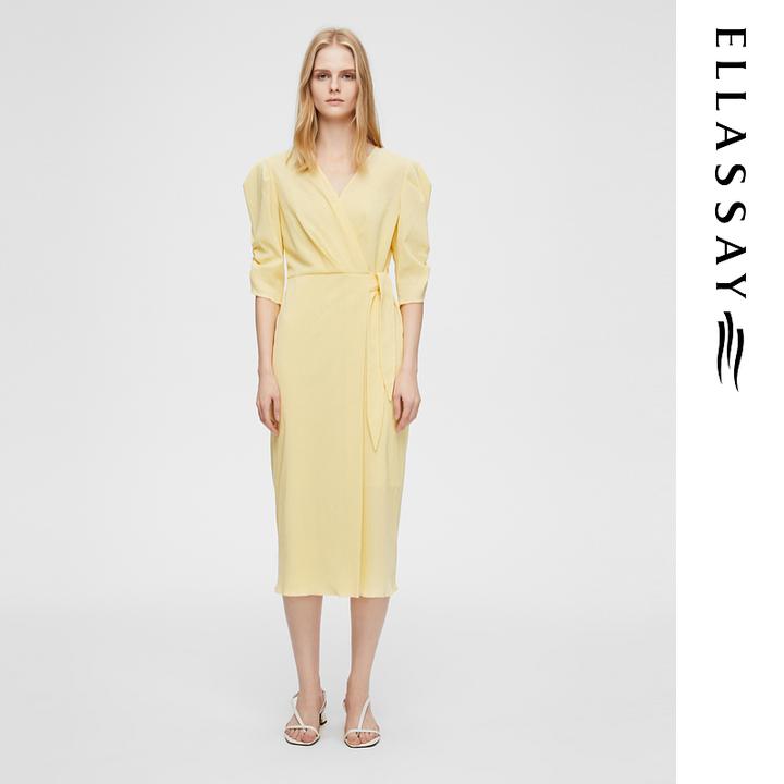 ELLASSAY歌力思2025新款夏季法式收腰中长款连衣裙女EWB362Y04900