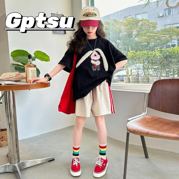 GPTSu女童夏季短袖短裤运动休闲套装中大童时髦洋气装儿童韩版潮