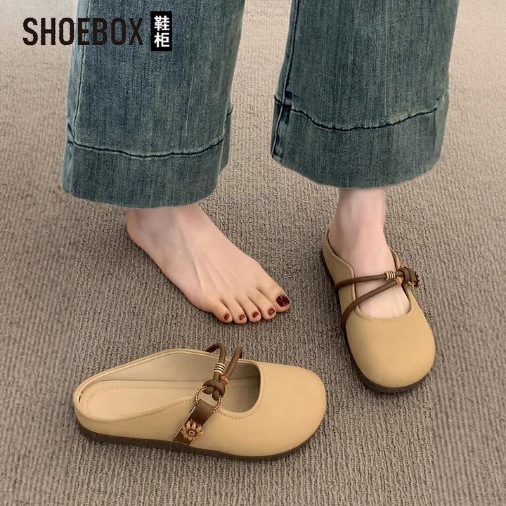 达芙妮集团旗下包头半拖鞋女夏季外穿2025新款平底一脚蹬半拖单鞋