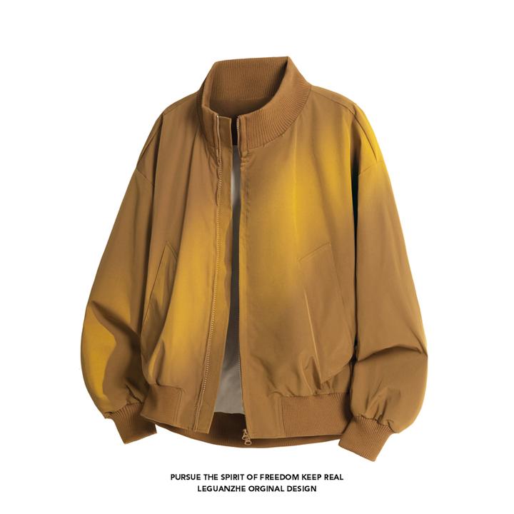 美式潮牌廓形立领飞行夹克男士秋季短款硬挺外套高级感痞帅冲锋衣