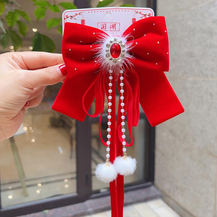 可爱发卡时尚简约头饰丝绒蝴蝶结飘带儿童质感夹子发饰百搭顶夹