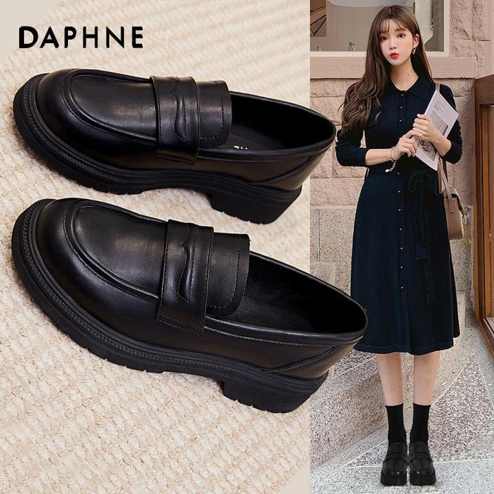 达芙妮乐福鞋女2025新款秋季女鞋子英伦风黑色厚底小皮鞋爆款单鞋