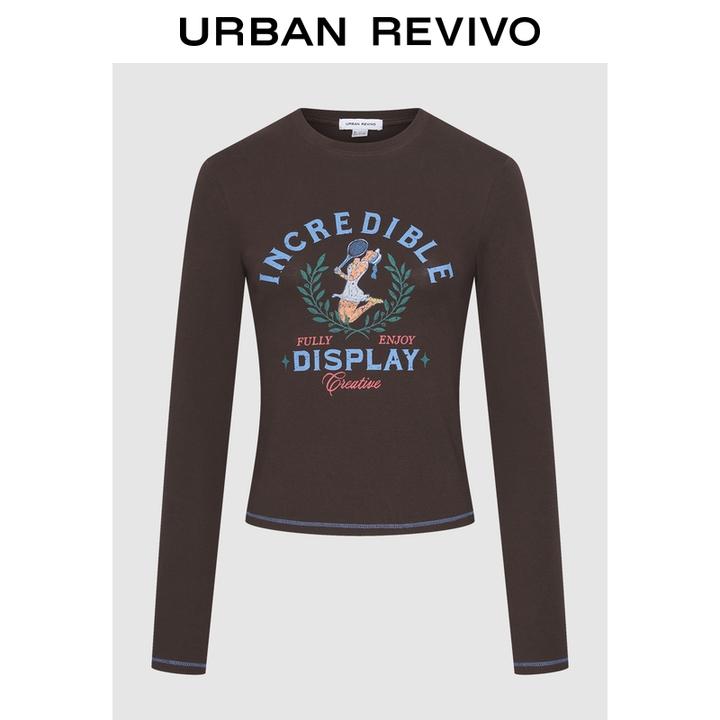 UR2025秋季新款女装琥珀流光风美式印花修身短款T恤UYL450235