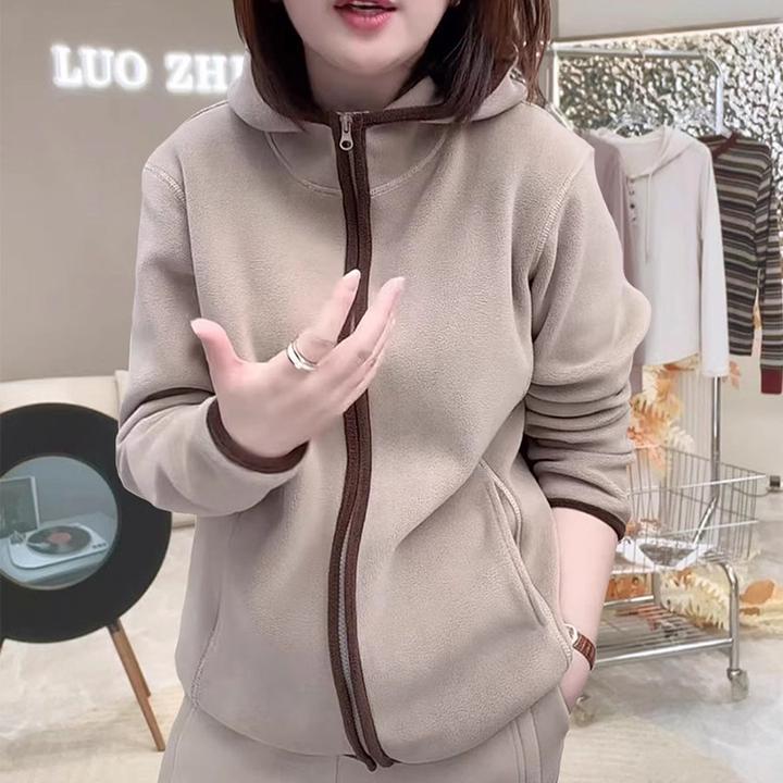 大码双面奥粒绒加厚卫衣开衫外套女2025春季新款休闲显瘦保暖上衣