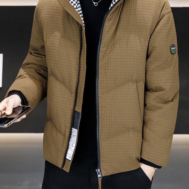 2025冬装新款羽绒服男潮牌帅气格子拼接夹克加厚保暖90绒防寒外套