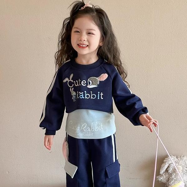 女童网红新款洋气春秋季2025韩版兔子警官长袖套装小女孩休闲秋装