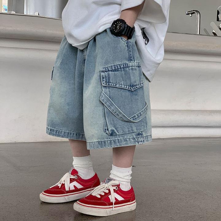 儿童牛仔工装短裤2025新款工装五分裤韩版男童大口袋夏季牛仔中裤
