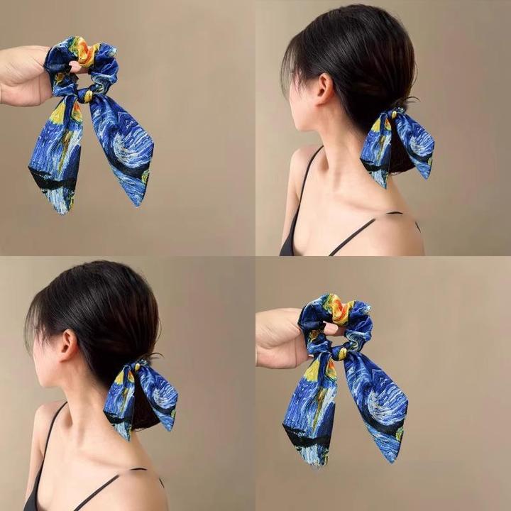 莫奈油画~森系蝴蝶结马尾打结发圈头绳女绑头发法式大肠发圈发卡