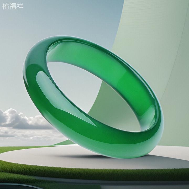 佑福祥精选菠菜绿玉手镯女款中宽条天然冰种玉髓玉石镯子女士手镯