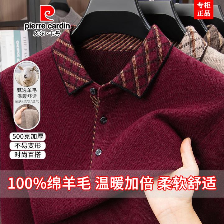 皮尔卡丹100%纯羊毛衫男士POLO翻领毛衣秋冬新款保暖内搭针织衫男