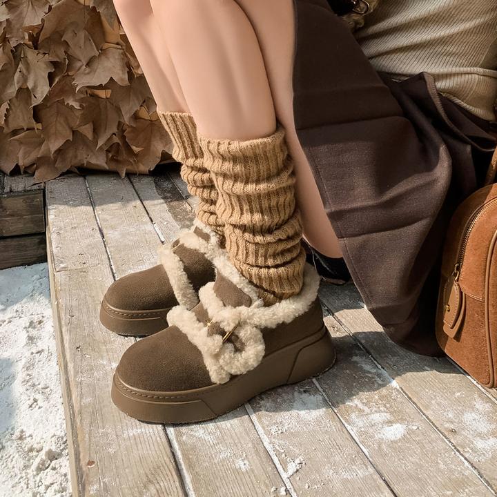 法式复古加绒加厚厚底毛毛单鞋女款2025新款冬季增高保暖勃肯