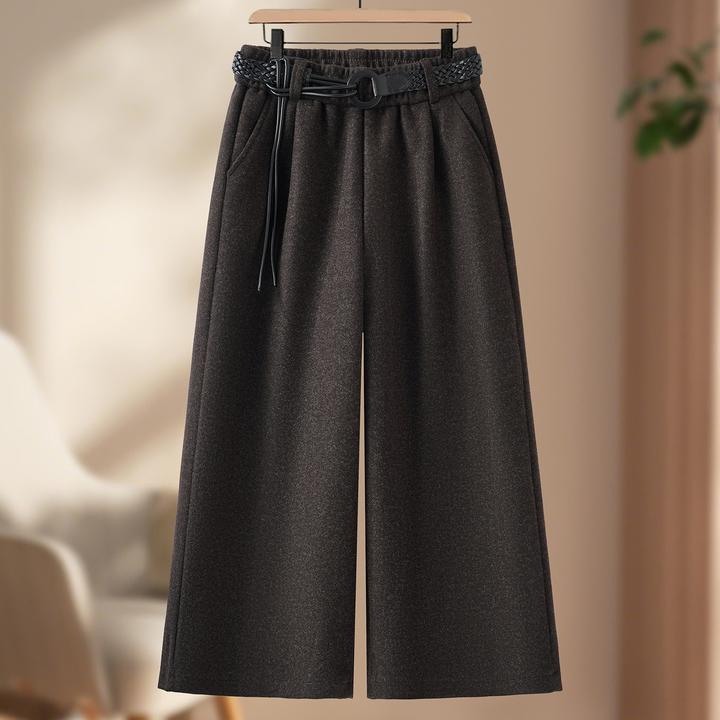 羊毛呢阔腿裤女2025秋冬新款高腰宽松垂感加厚保暖八分休闲直筒裤
