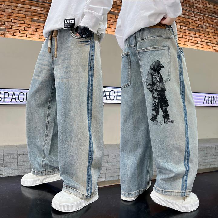 儿童牛仔裤春款男童长裤2025新款中大童韩版休闲裤男孩运动裤子潮