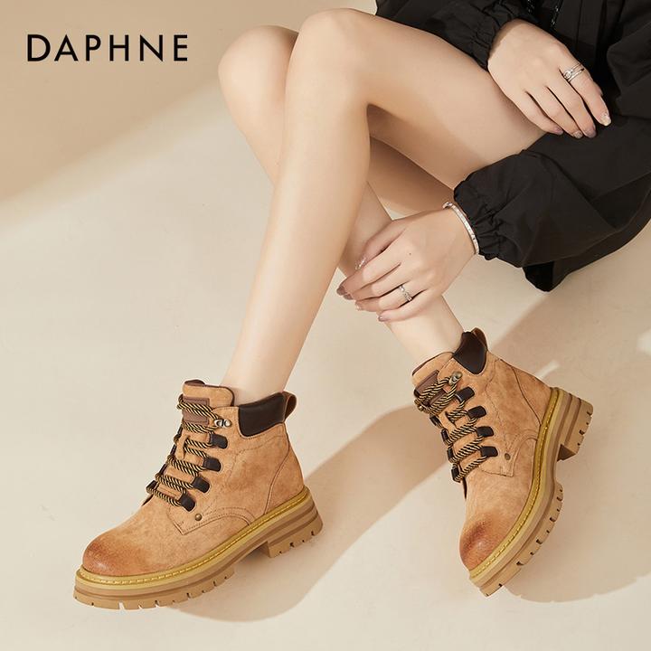 达芙妮马丁靴女鞋2024新款冬季加绒保暖工装短靴踢不烂厚底大黄靴