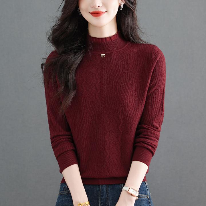 蕾丝半高领针织打底衫秋冬2025新款宽松上衣大码高级感洋气毛衣女