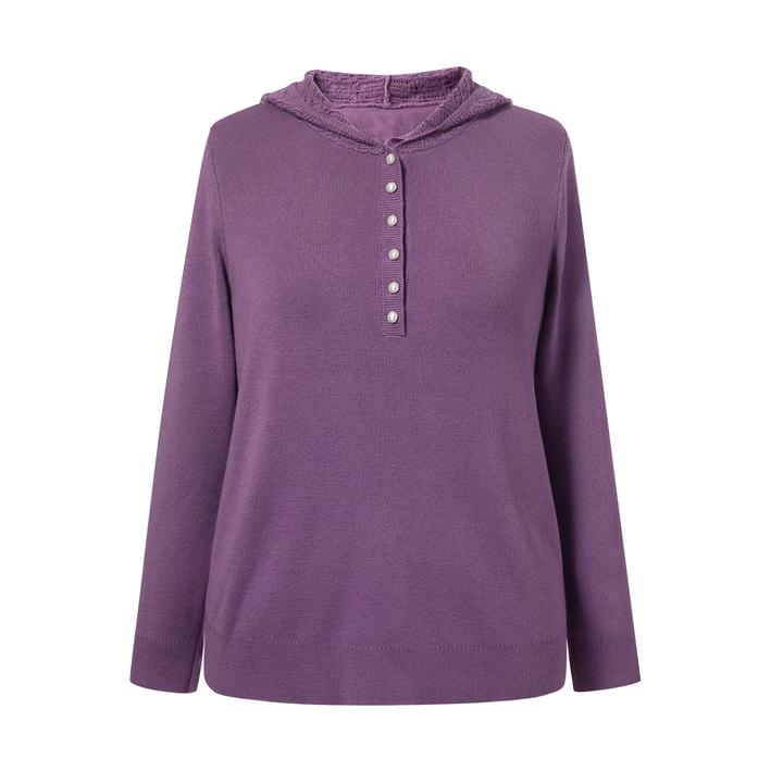 MsShe大码女装秋冬装软糯羊毛混纺珍珠扣钩花连帽毛衣E2508012