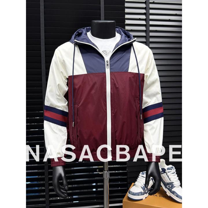 轻奢欧洲站拼色连帽夹克男士2025秋季新款时尚帅气修身休闲外套服