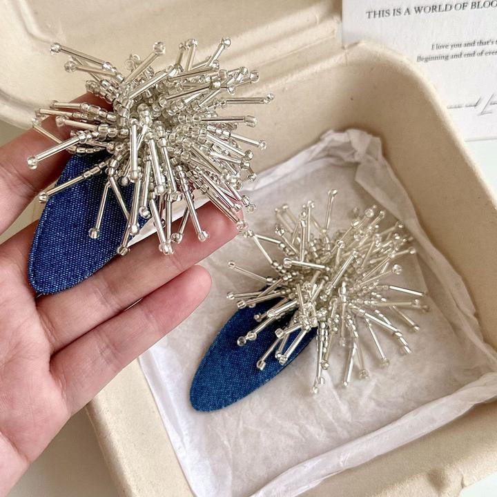 轻奢小众手工串珠烟花牛仔边夹BB夹高品质发夹刘海夹质感新款发饰