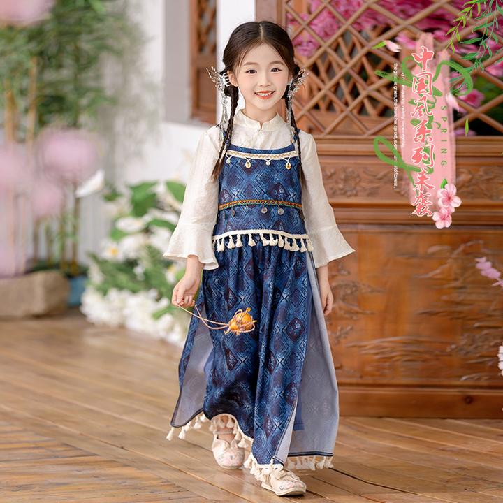 女小童新中式民族风扎染三件套2025春秋小女孩唐装三月三汉服套装