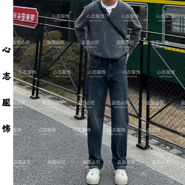 SSL-CIothing 冬季加厚男款微宽松直筒牛仔裤常规百搭休闲