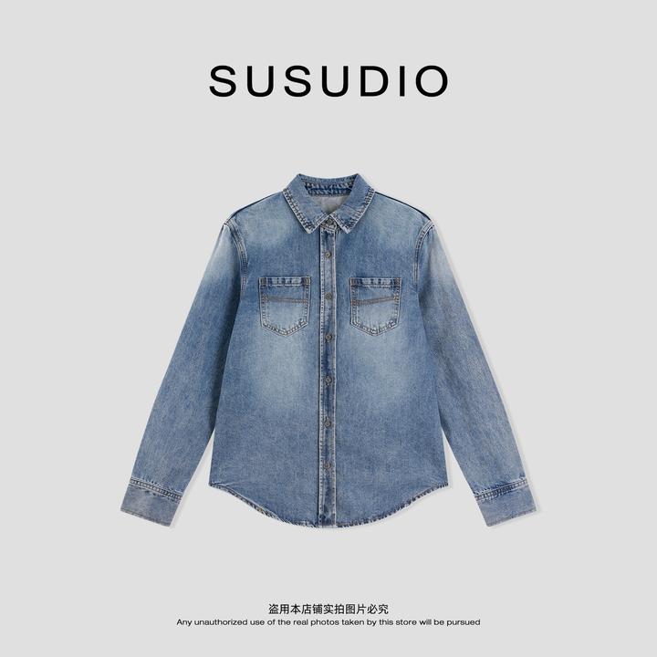 SUSUDIO 莱塞尔 叠穿原色丹宁通勤休闲显瘦牛仔衬衫 70431