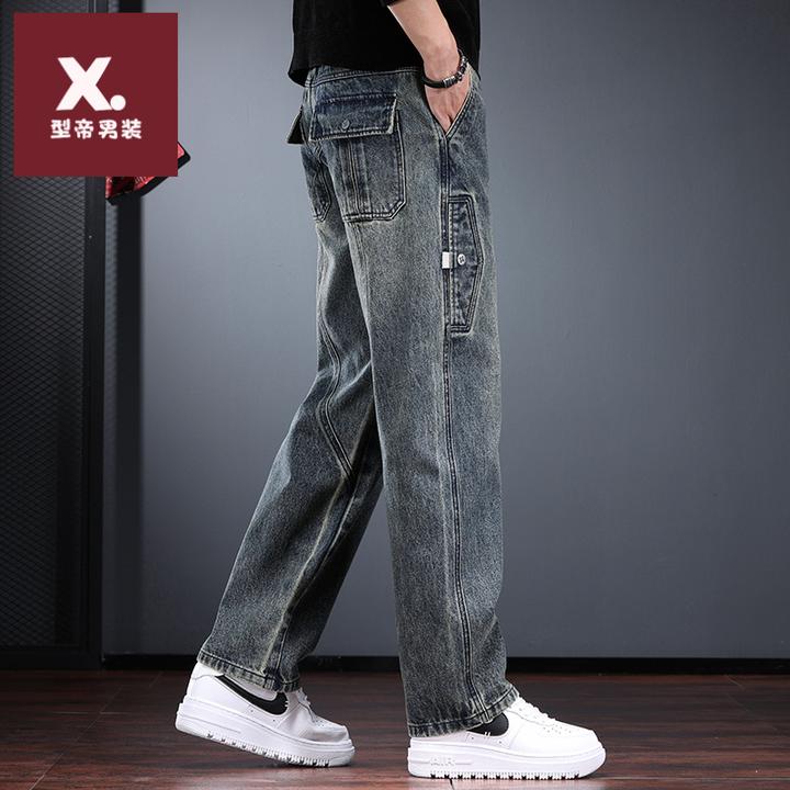 潮牌牛仔裤男2025新款秋冬季宽松直筒长裤美式复古水洗痞帅工装裤
