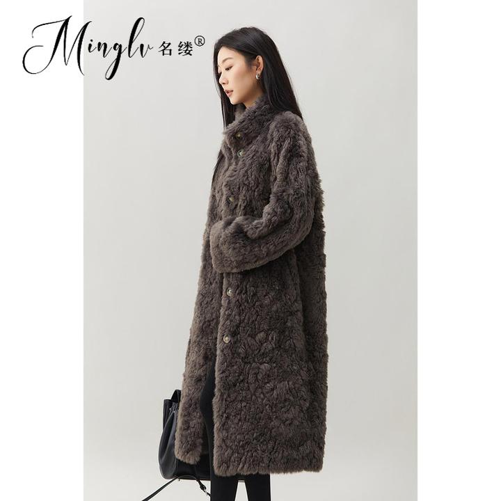 名缕轻奢女装时尚高级感小立领氛围感双色不规则剪花环保毛外套女