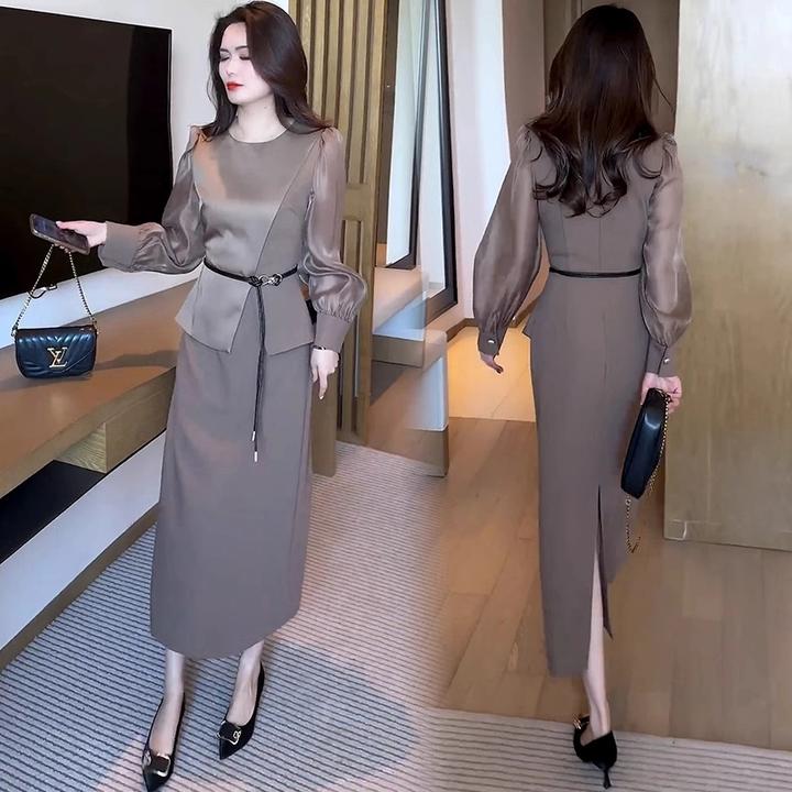 假两件连衣裙女2025春季新款洋气收腰显瘦中长款过膝时尚减龄裙子