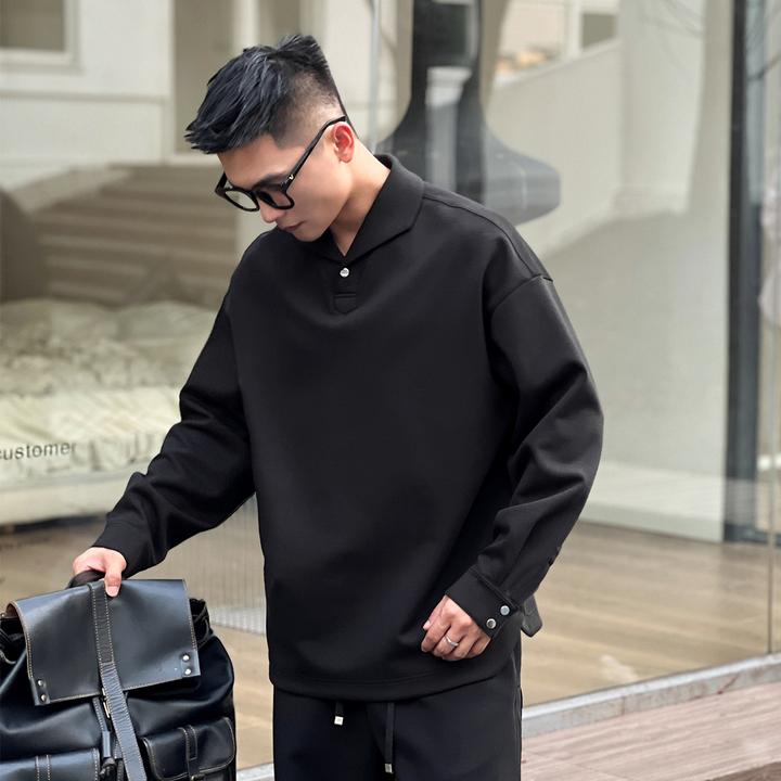 二十二号穿搭【意大利设计师款】重磅海鸥领长袖T恤男士高级感卫衣