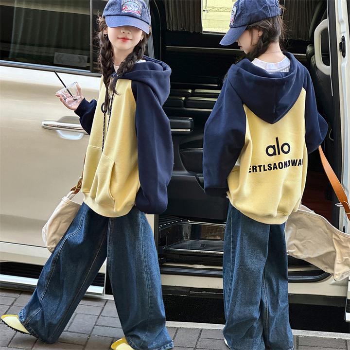 女童卫衣套装春秋新款女孩帽衫牛仔裤两件套韩版休闲童衣服装秋装