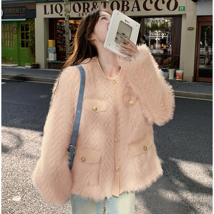 粉色羊羔毛羽绒服冬季高级感穿搭小个子宽松时尚短款90白鸭绒外套