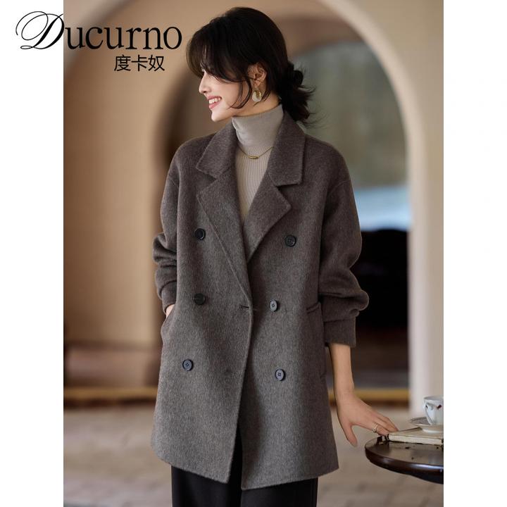 高端双面羊毛大衣女2025年秋冬新款宽松气质双排扣毛呢外套西装