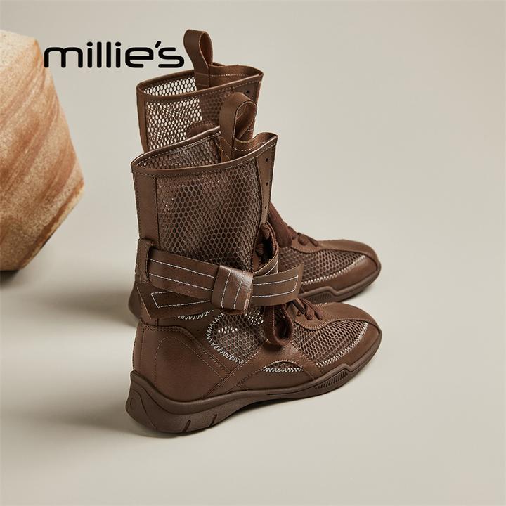 妙丽内增高德训靴女2025秋季新款系带拳击靴户外工装靴马丁靴短靴