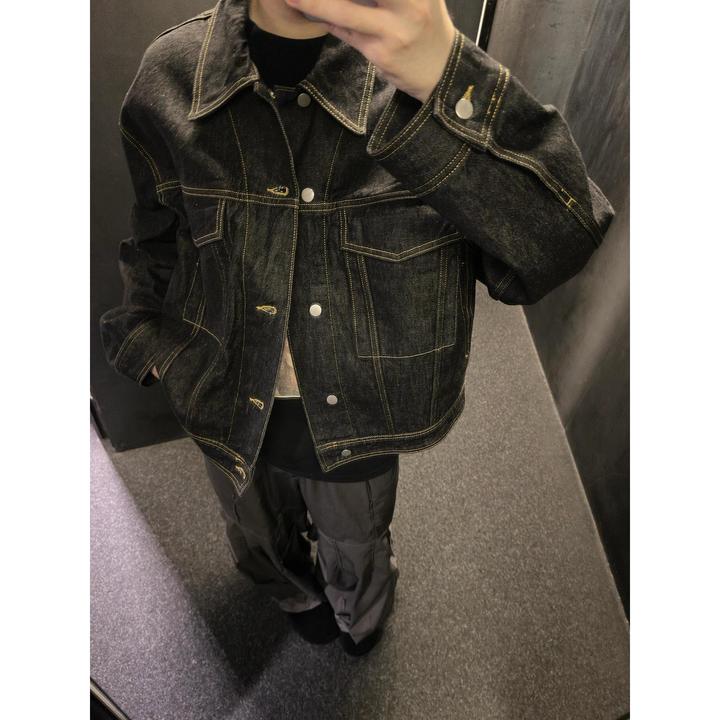 丹宁原色短款牛仔外套男秋季美式高街水洗牛仔衣cleanfit工装夹克