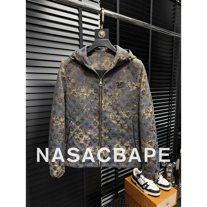 轻奢欧洲站时尚提花夹克男士2025秋季新款潮牌大尺寸连帽休闲夹克