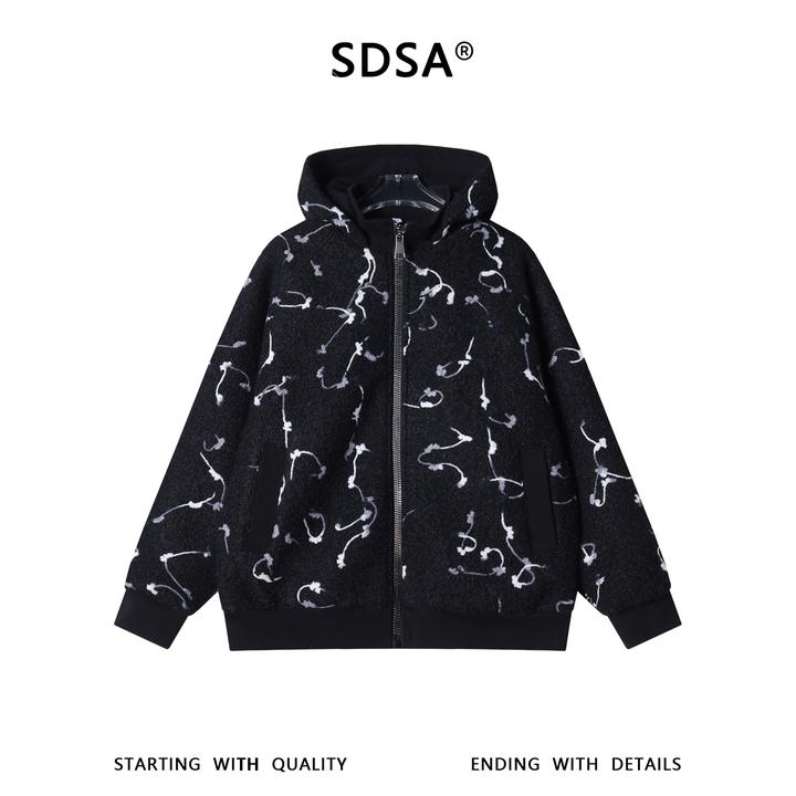 SDSA男士秋冬新款痞帅男装潮牌高级感撞色拉链立领连帽卫衣百搭
