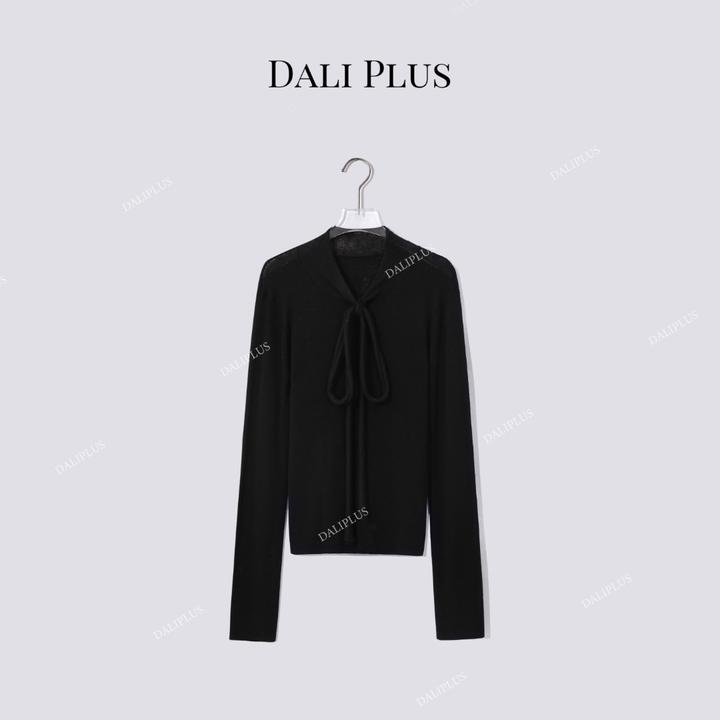 DALI PLUS“优雅过秋”山羊绒羊毛混纺飘带针织上衣-D5CH5073