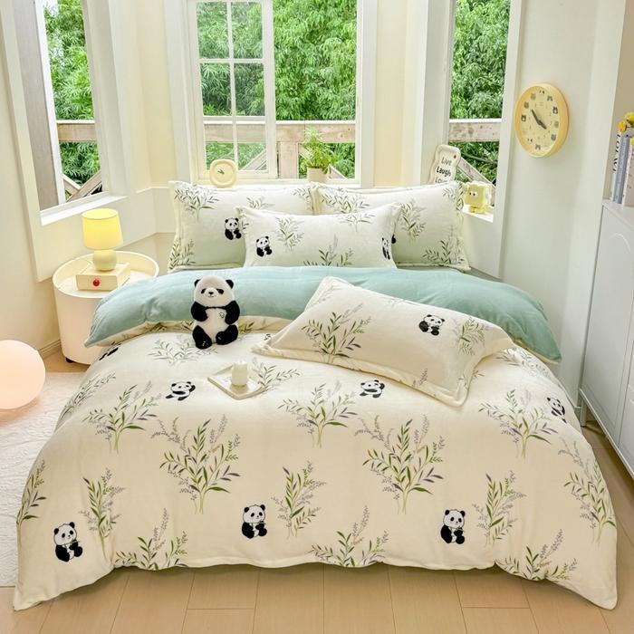 高级感新款高克重牛奶绒印花单被套熊猫拉拉南通家纺工厂正品直销