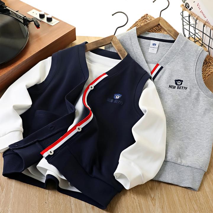 男童马甲2025春秋新款儿童洋气小熊刺绣无袖坎肩大童百搭休闲背心