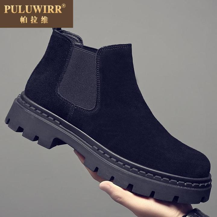 切尔西靴男士马丁靴秋冬季新款加绒英伦风短靴翻毛皮靴高筒男靴子