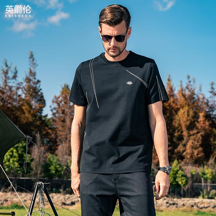 凉感科技不规则明线短袖T恤男2025夏季新款丝光棉休闲体恤T9567