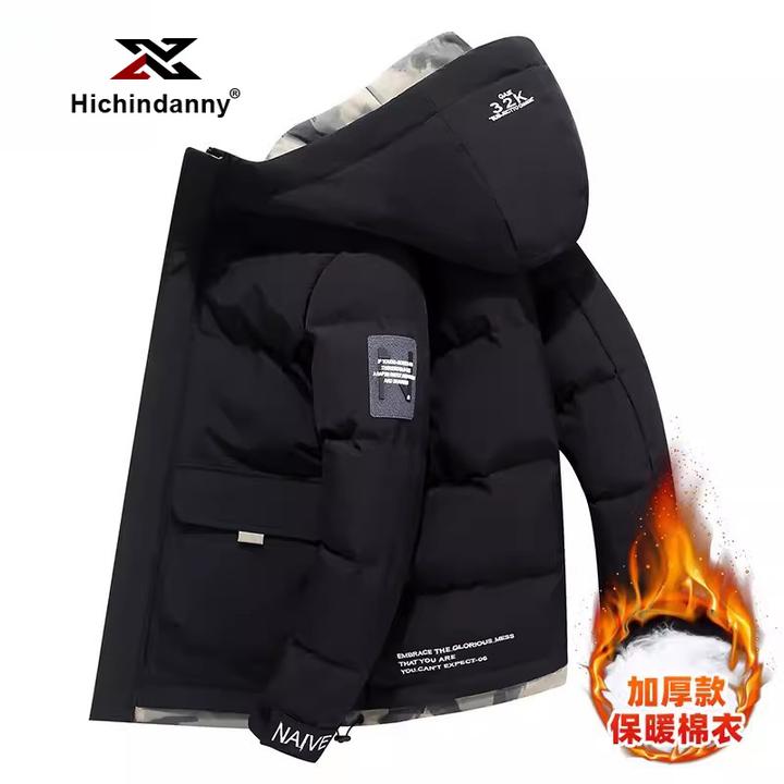 HICHIN连帽加厚棉衣男士冬季新款运动保暖棉服防风休闲时尚外套