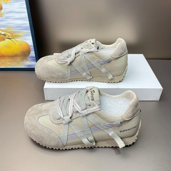 德训鞋女爆款厚底小白鞋2025新款内增高百搭圆头系带休闲 运动鞋