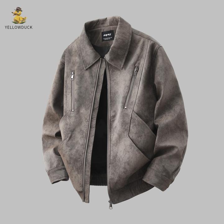 新款工装皮衣外套男款秋季设计感机车上衣潮牌痞帅飞行员夹克