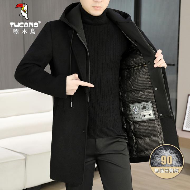 TUCANO/啄木鳥白鹅绒风衣中长款绵羊毛呢子大衣冬季男士羽绒外套