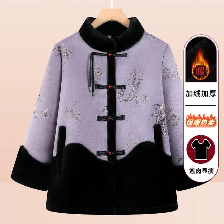 奶奶冬装加厚外套洋气60岁70中老年人棉衣老太太加绒保暖棉袄新款