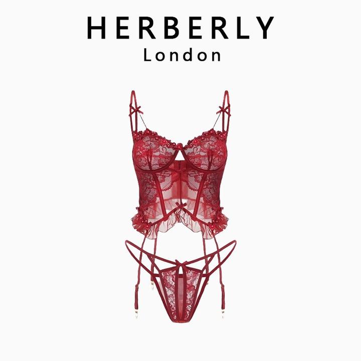 英国 HERBERLY 免脱蕾丝束身马甲诱惑约会战袍性感聚拢文胸套装