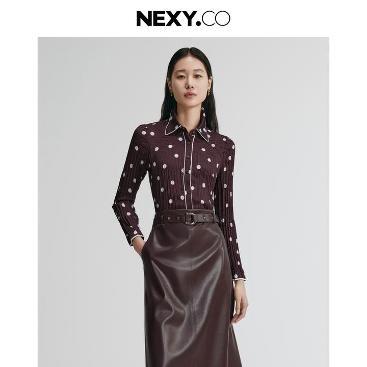 NEXY.CO/奈蔻上衣|波点|衬衫领|气质|修身|显瘦|减设计|XE00650U7