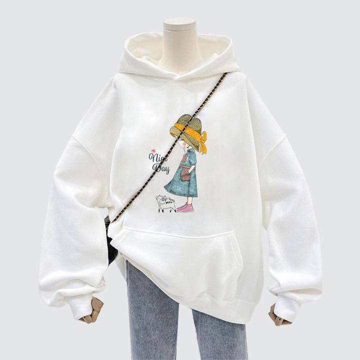 白色潮牌连帽运动衫女春秋2025新款宽松潮流显瘦休闲 小个子百搭